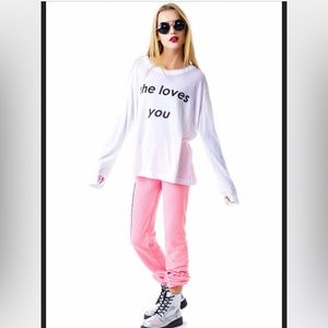 Wildfox Dolls Kill She Loves Me long sleeve white shirt tee Very Soft women’s M